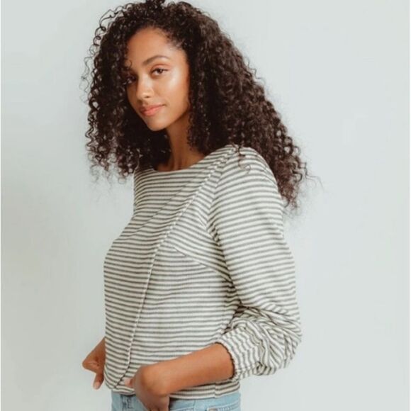 Madri Collection Nursing Crossover Sweater in Natural/Black Stripe Size Small - Picture 7 of 8